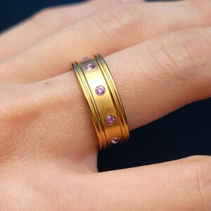 Majestic Gold Rim Purple Pink Rhinestones Ring